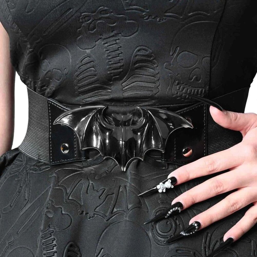 Bat Belt Womens S-M Black Stretchy Elastic Waist Halloween Kreepsville Gothic - Picture 3 of 6